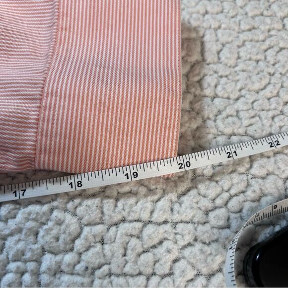 Perry Ellis 16 1/2 34/35 Peach and White Stripes 100% Cotton Button Down Shirt - Picture 6 of 8